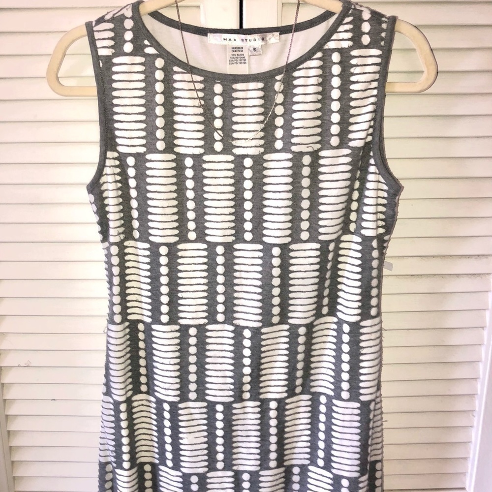 Max studio mini shift dress gray and white sleeveless size small - Picture 4 of 8
